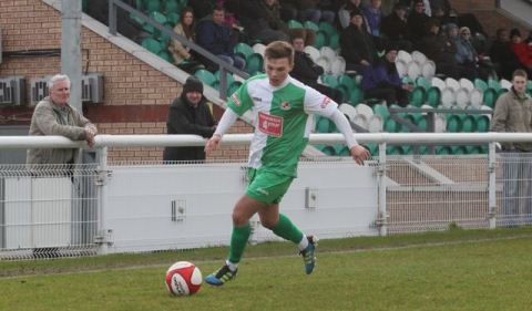 Two against Rushall - Sean Cooke, Nantwich Town (pic by Simon J Newbury) sent off at Buxton