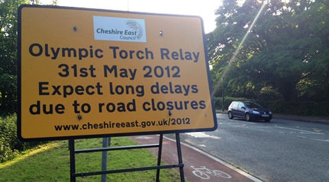 Olympic Torch road closure sign