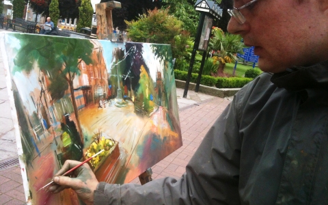 Canal traveller Rob Pointon paints in Nantwich