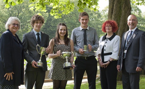 Doug Powley, Eliza Waldron and Stuart Plant with Emily Thrane, Dame Ruth Silver and Meredydd David