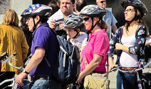 Young cyclists wearing helmets (pic by garryknight)