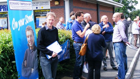 Edward Timpson and Cllrs Martin and Groves campaign in Stapeley