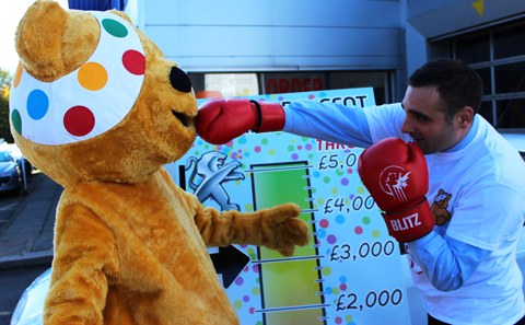 Alex Walker, of Crewe Peugeot, boxing for Children in Need!