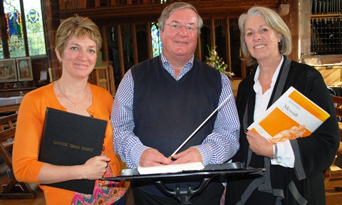 Mezzo soprano Susan Marrs with John Naylor and Elizabeth Lea of Nantwich Choral Society at St Boniface Church in Bunbury