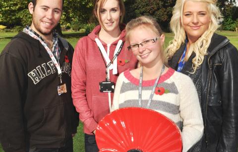 Reaseheath students Ben Lloyd, Ceara McDermott, Sophie Pegg, Imogen Johnson with poppy