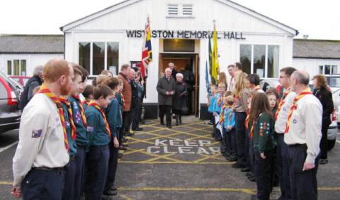 Wistaston 35th SWC Scout Group's guard of honour outside Memorial Hall