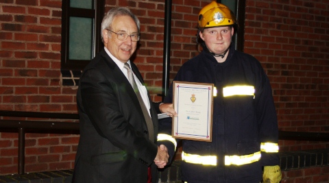 Nantwich Fire Cadet Joe Young and PCC John Dwyer