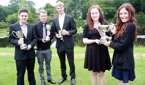 cross college awards Luke Evans, David Power, James McKenzie, Lucy Simm and hayley Carr