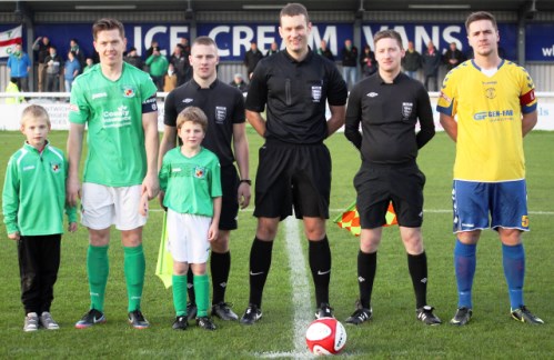 Team Captains, Mascots and Officials at Nantwich Town v Stocksbridge Park Steels. Evostik Northern Premier League. 09.11.13 Copyright © 2013 Simon J. Newbury Photography