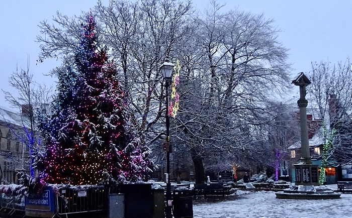 nantwich town square in snow