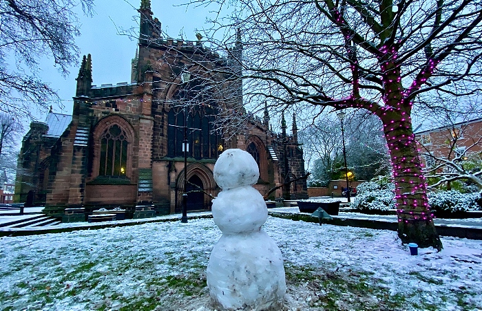 st marys church nantwich in snowy scene