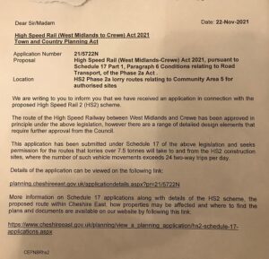 HS2 lorries letter