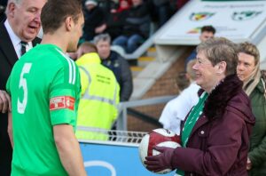 Nantwich match ball presentation for family of late Phil Johnson