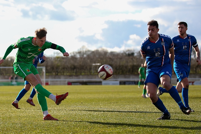 First-half - Jacob Bickerstaff crosses the ball v Whitby