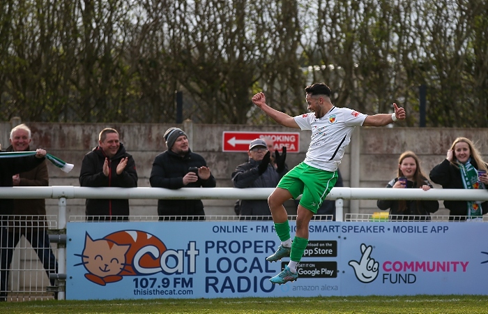 Second-half - Akiel Raffie celebrates his goal for the Dabbers (1)