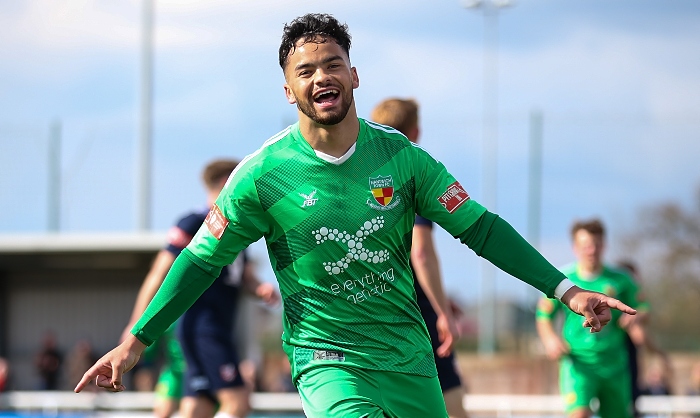 First-half - first Nantwich goal - Akiel Raffie celebrates his goal (1)