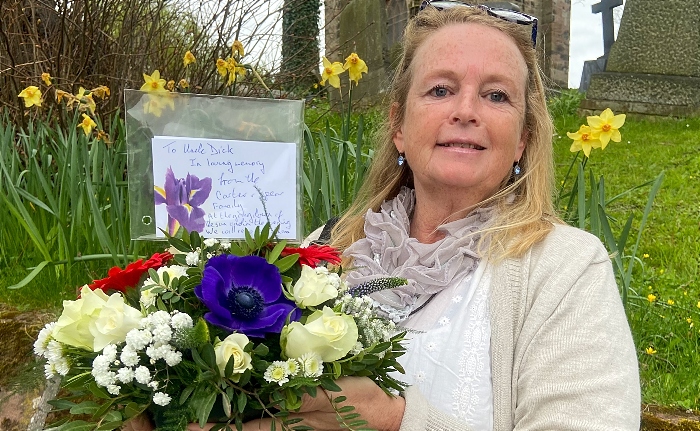 Pre-service - granddaughter Dawn Hughes with flowers (1)