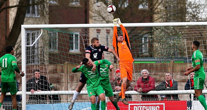 Second-half - Dabbers keeper Matt Gould punches the ball over the bar (1)