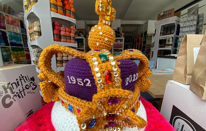 Knitted 70 year Crown at The Wool Shop on Beam Street (1)