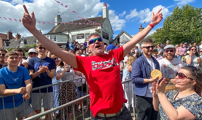 Competitor Jamie Hood celebrates having rolled one of longest throws of the day (1)