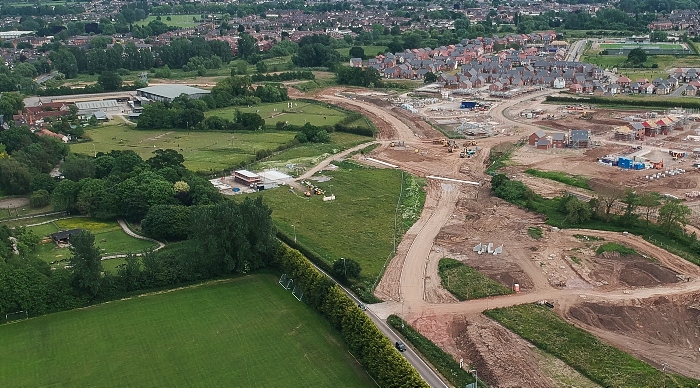 Aerial image of new A51 bypass and Kingsbourne spine road