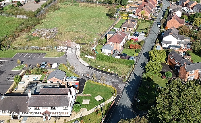 aerial view of junction with Elephant pub