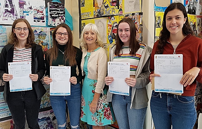 Alice Richardson, Rebecca Collier, Becky Ward and Natasha Xiourouppa with headteacher