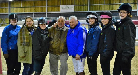 Arena party Steph Hamilton, Becky Erskine, Sonia Laughton, Amelia Kenyon, Hannah Luke and Emily Cockerill join Bob Ellis and Geoff Billington