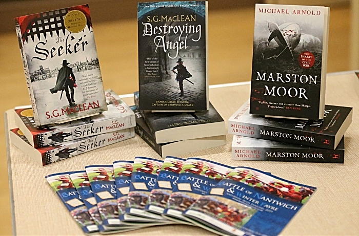 Authors books on display along with the Battle of Nantwich and Winter Fayre 2019 programme 