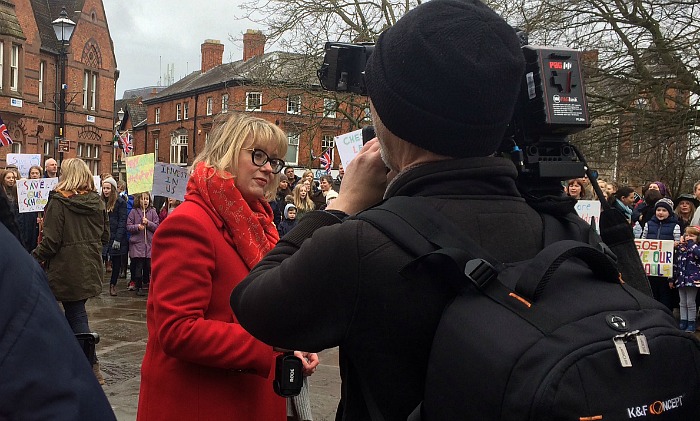 BBC education editor Branwen Jeffreys presents at Nantwich education protest