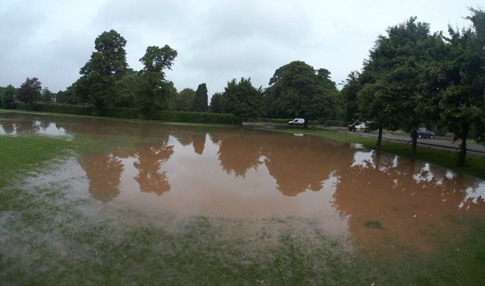 Barony Park flooded by water leak on Middlewich Road