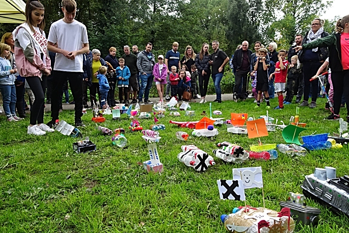 Best designed childrens model boat judged by Wistaston Rose Queen Poppy Bellingham and her brother-Consort Joe Bellingham (1)