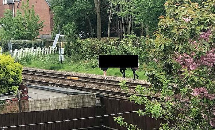 Brine Leas girls on railway in Nantwich