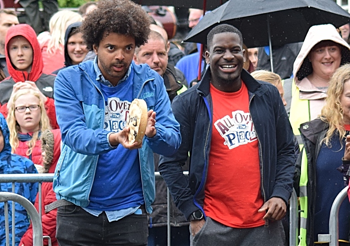 CBBC programme All Over the Place - Johnny prepares to roll his pie watched by Inel - Fig Pie