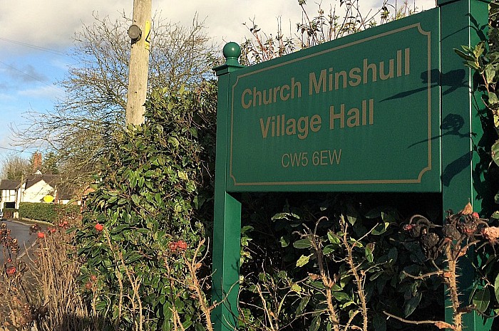 Church Minshull Village Hall sign