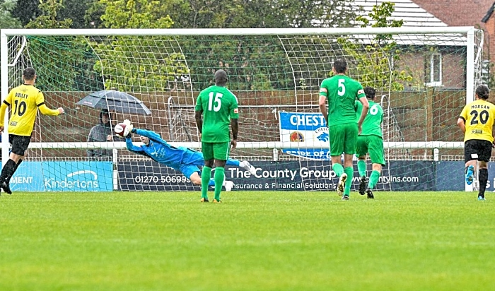 Cameron terry saves against Chester - pic by Nantwich Town FC