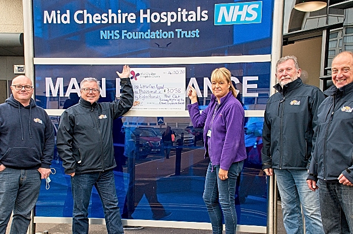 Cheque presentation - l-r - Neil Davis - Gary Johnson - Carole Salmon - Chris Cadman (The Cat Managing Director) - Dave Foulkes (1)