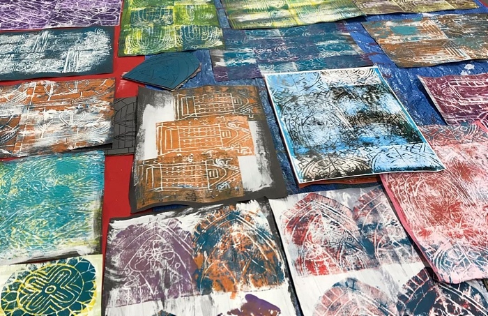 Cheshire College Visual Arts learners' block printing