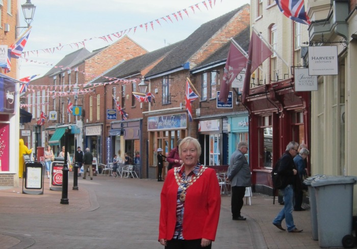 Christine Farrall and VE Day flags