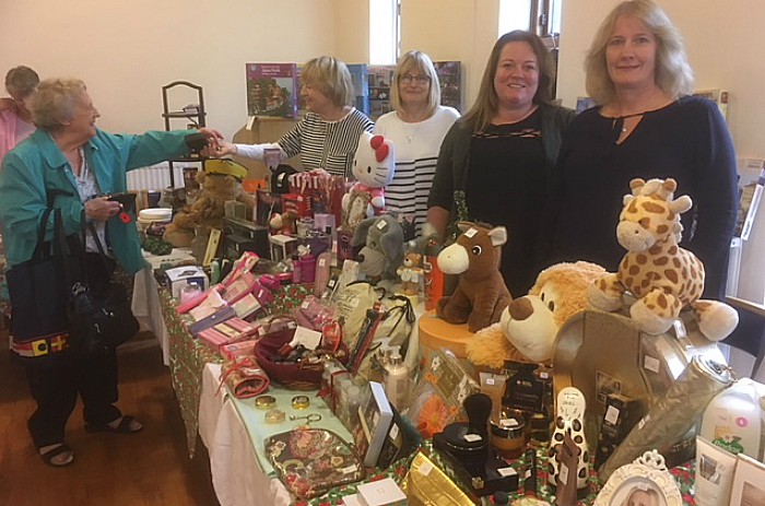 Holly Fair Christmas stall l-r Doreen Jones, Anne Jones, Vicky Bowen, Mel Turner