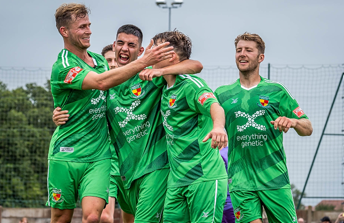 Cooke celebrates 100th nantwich goal v stalybridge