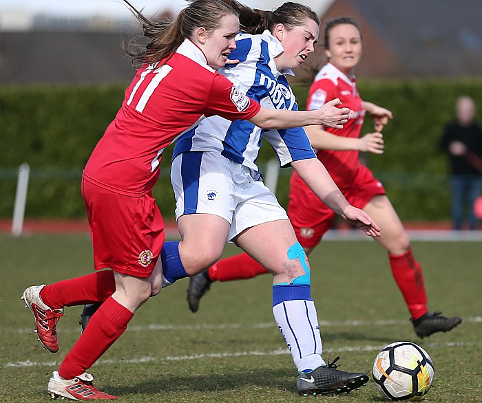 Crewe Alex Ladies vs Chester FC Women - Beth Grice holds off a challenge to score