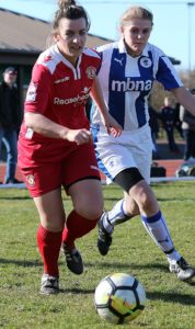 Crewe Alex Ladies vs Chester FC Women - both players eye the ball