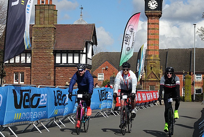 Sportive - Cyclists approach the finish line within Queens Park Crewe