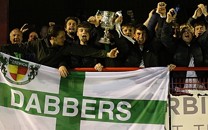 Dabbers fans celebrate victory with the Cheshire Senior Cup (1)