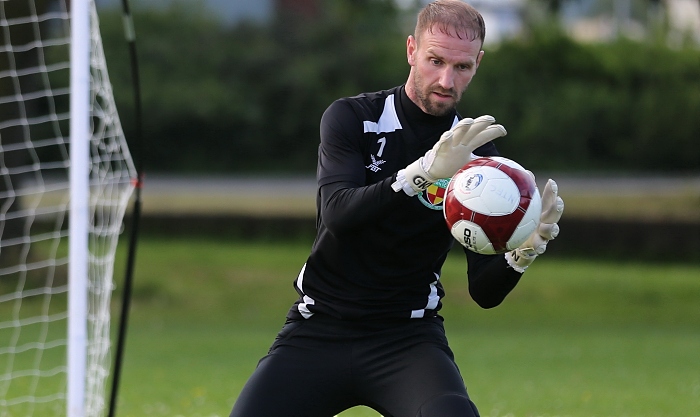 Dabbers keeper Greg Hall prepares to grab the ball during a practice drill (1)