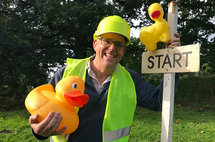 Duck marshal Mark Ray prepares for the start of the Duck Race