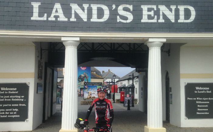 cyclist Eric Wilkinson at Land's End