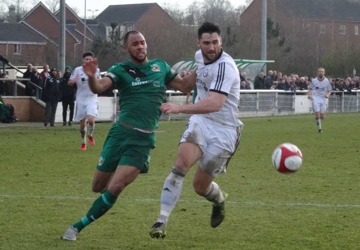 FA Trophy semi final 1st leg - Sat 12-3-16 – sub Liam Shotton eyes the ball