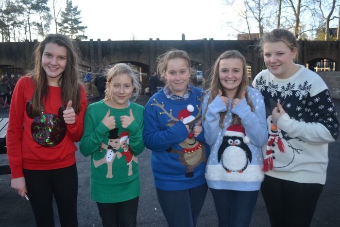 Felicity, Claudia, Holly, Annabel, Maddie in their jumpers